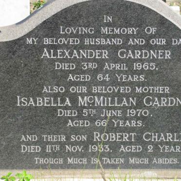 GARDNER Alexander -1965 &amp; Isabella McMILLAN - 1970 :: GARDNER Robert Charles -1933