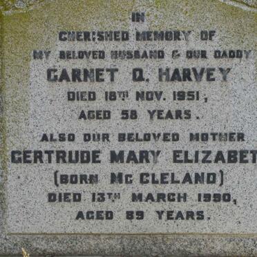HARVEY Garnet Q. -1951 &amp; Gertrude Mary Mc CLELAND -1990