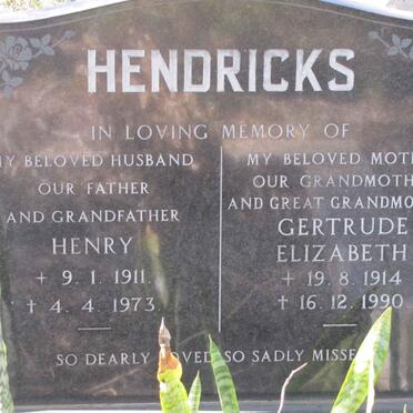 HENDRICKS Henry 1911-1973 &amp; Gertrude Elizabeth 1914-1990