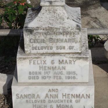 HENMAN Cecil Bernhard 1915-1916 :: HENMAN Sandra Ann 1956-1957