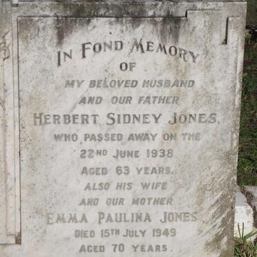 JONES Herbert Sidney -1938 &amp; Emma Paulina -1949