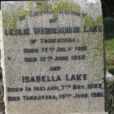 LAKE Leslie Wedderburn 1881-1950 &amp; Isabella 1887-1981
