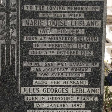 LEBLANC Jules George 1887-1948 &amp; Marie Louise FONDER 1894-1942