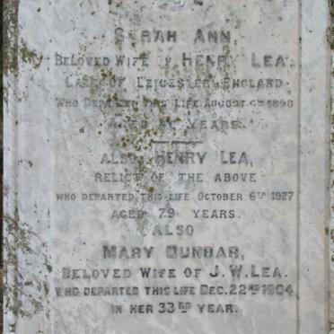 LEA Henry -1927 &amp; Sarah Ann -1898 :: LEA Mary nee DUNBAR -1904