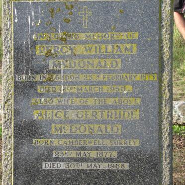 McDONALD Percy William 1875-1950 &amp; Alice Gertrude 1877-1968