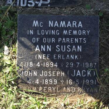 MCNAMARA John Joseph 1899-1991 &amp; Ann Susan ERLANK 1894-1987 