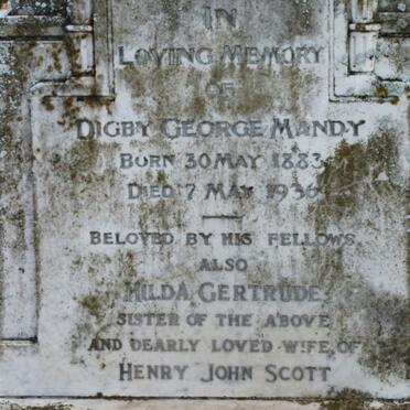 MANDY Digby George 1883-1936 :: SCOTT Hilda Gertrude nee MANDY -1950 
