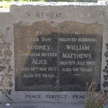MATTHEWS William -1962 &amp; Alice -1977 :: MATTHEWS Rodney