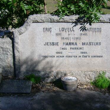 MASTERS Eric Lovell 1896-1946 &amp; Jessie Hanna nee PARKIN 1902-1985