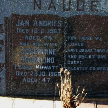 NAUDE Jan Andries -1967  &amp; Josephine Rosalind MOWATT -196?