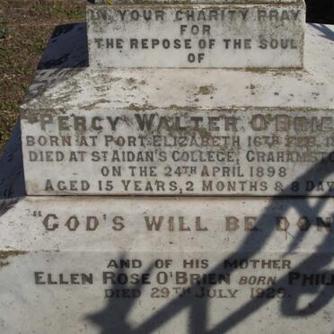 O'BRIEN Ellen Rose PHILPOT -1929 :: O'BRIEN Percy Walter 1883-1898