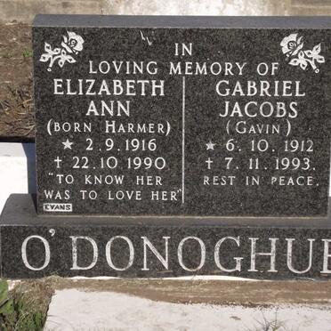 O'DONOGHUE Gabriel Jacobs 1912-1993 &amp; Elizabeth Ann HARMER 1916-1990