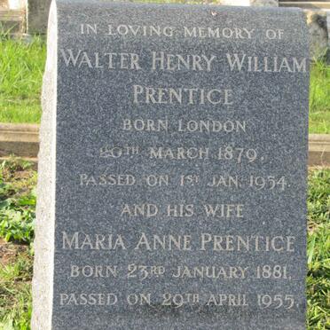 PRENTICE Walter Henry William 1879-1954 &amp; Maria Anne 1881-1955
