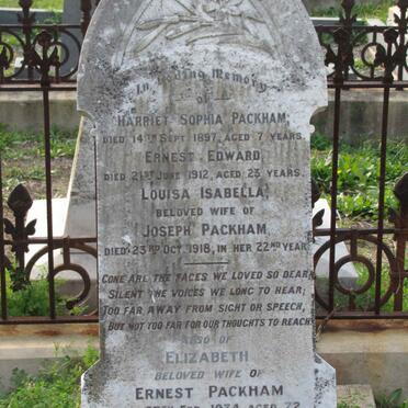 PACKHAM Ernest Edward -1912 &amp; Elizabeth -1934 :: PACKHAM Harriet Sophia -1897 :: PACKHAM Louisa Isabella -1918