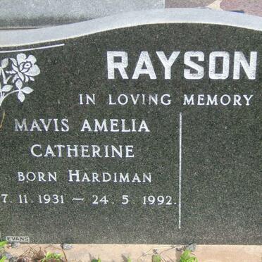 RAYSON Mavis Amelia Catherine nee HARDIMAN 1931-1992