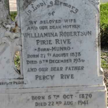 RIVE Percy 1870-1941 &amp; Williamina Robertson Pirie MUNROE 1878-1936