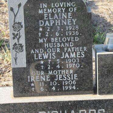 RICHARDS Lewis James 1903-1970 &amp; Irene Jessie 1906-1994 :: RICHARDS Elaine Daphney 1928-1936 