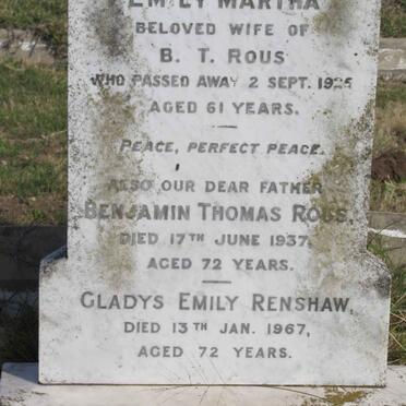 ROUS Benjamin Thomas -1937 &amp; Emily Martha -1925 :: RENSHAW Gladys Emily -1967 :: SMITH Winefred Irene -1976