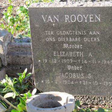 ROOYEN Jacobus S., van 1904-1953 Elizabeth A. 1909-1948