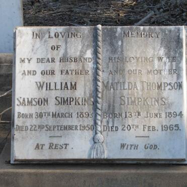 SIMKINS William Samson 1893-1950 &amp; Matilda Thompson 1894-1965