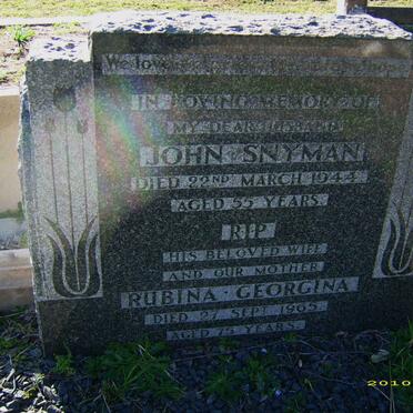 SNYMAN John -1944 &amp; Rubina Georgina -1965