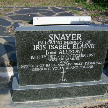 SNAYER Iris Isabel Elaine nee ALLISON 1917-1997