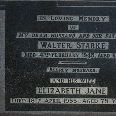 STARKE Walter -1948 &amp; Elizabeth Jane -1955