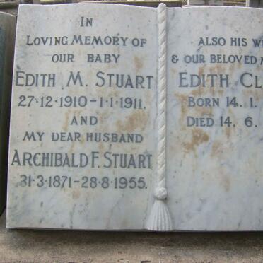 STUART Archibald F. 1871-1955 &amp; Edith Clara 1879-1961 :: STUART Edith M. 1910-1911