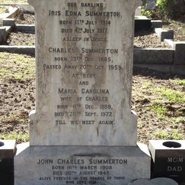 SUMMERTON Charles 1885-1959 &amp; Maria Carolina 1889-1972 :: SUMMERTON Iris Edna 1914-1917 :: SUMMERTON John Charles 1908-1945