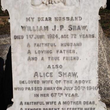 SHAW William J.P. -1924 &amp; Alice -1940