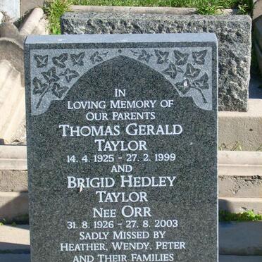 TAYLOR Thomas Gerald 1925-1999 &amp; Bridget Hedley ORR 1926-2003
