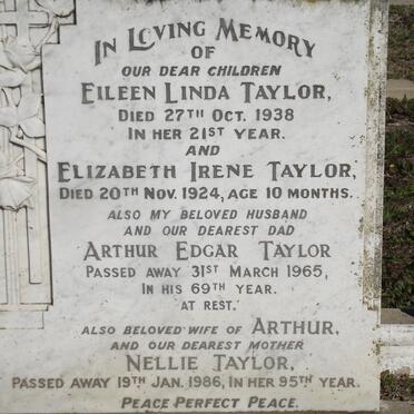 TAYLOR Eileen Linda -1938 :: TAYLOR Elizabeth Irene -1924 :: TAYLOR Arthur Edgar -1965 :: TAYLOR Nellie -1986