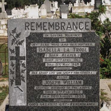 TROBE Joseph William, la 1902-1953 &amp; Isabella REAPER 1902-1948