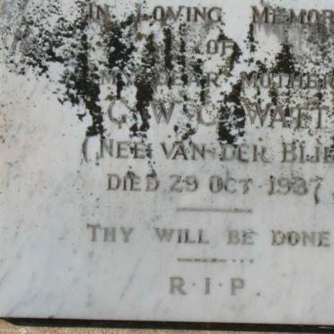 WATT G.W.C. nee VAN DER BIJL -1937