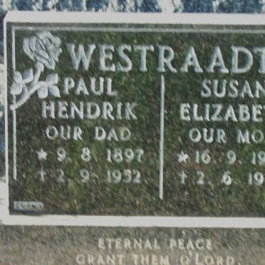 WESTRAADT Paul Hendrik 1897-1952 &amp; Susan Elizabeth 1900-1989