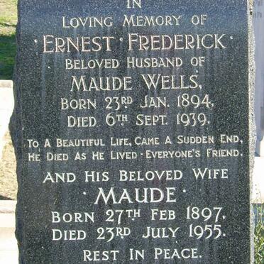 WELLS Ernest Frederick 1894-1939 &amp; Maude 1897-1955