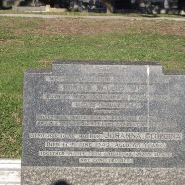 WEIR Donald McLeod 1880-1942 &amp; Johanna Georgina -1949