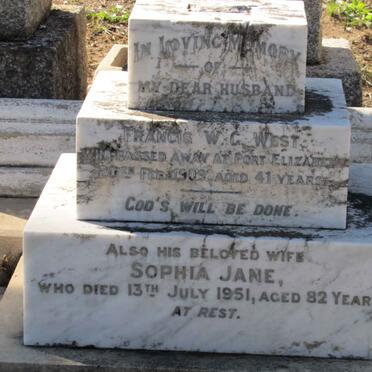WEST Francis W.G. -1909 &amp; Sophia Jane -1951