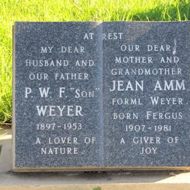 WEYER P.W.F. 1897-1953 &amp; Jean AMM formerly WEYER nee FERGUS 1907-1981