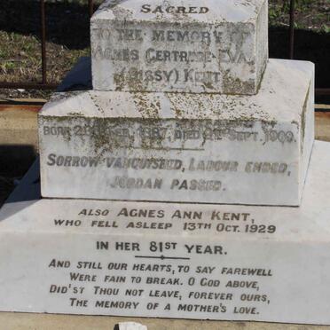 KENT Agnes Gertrude Eva 1887-1909 :: KENT Agnes Ann -1929