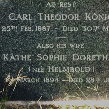 KÖNIG Carl Theodor 1887-1949 &amp; Käthe Sophie Dorethea nee HELMBOLD 1894-1958