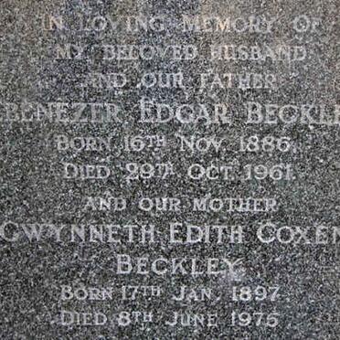 BECKLEY Ebenezer Edgar 1886-1961 &amp; Gwynneth Edith Coxen 1897-1975