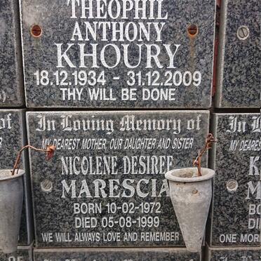 KHOURY Theophil Anthony 1934-2009 :: MARESCIA Nicolene Desiree 1972-1999 :: GEYER Sylvia Yvonne 1931-2000