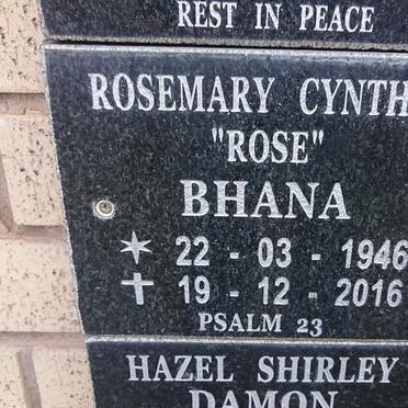 BHANA Rosemary Cynthia 1946-2016