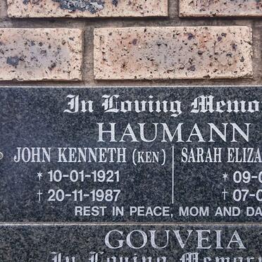 HAUMANN John Kenneth 1921-1987 & Sarah Elizabeth 1921-2009
