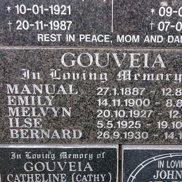 GOUVEIA Manual 1887-1946 :: Emily 1900-1979 :: Melvyn 1927-1988 :: Ilse 1925-2001 :: Bernard 1930-1995