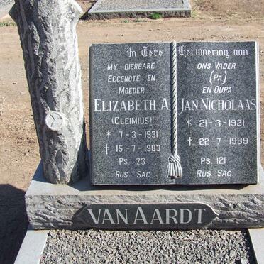 AARDT Jan Nicholaas, van 1921-1989 &amp; Elizabeth A. CLEIMIUS 1931-1983