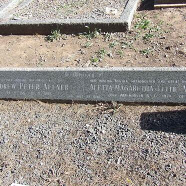 ALLNER Andrew Peter 1919-1976 &amp; Aletta Magaretha VAN ROOYEN 1920-1997