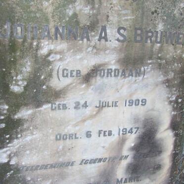 BRUWER Johanna A. nee JORDAAN 1909-1947