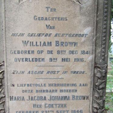 BROWN William 1841-1916 &amp; Maria Jacoba Johanna COETZEE 1846-1919